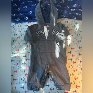 Polo, Ralph, Lauren, hooded sweatsuit onesie Sz 6mns Good Condition